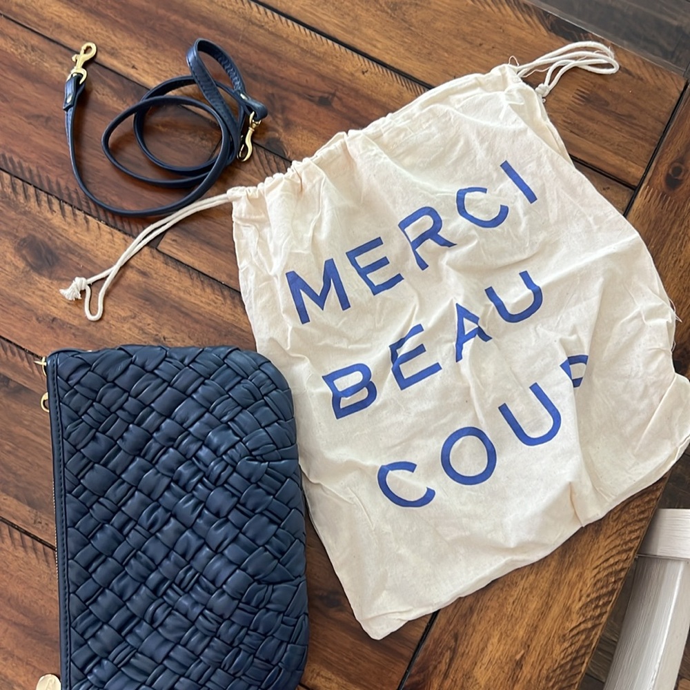 Clare V Petit Moyen Messenger in Puffy Woven - Bright Navy - Picture 10 of 15